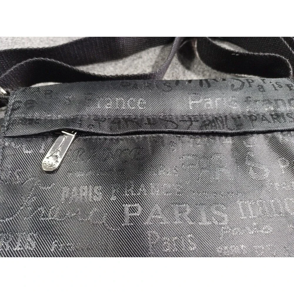 Tour Paris France All Black All Over Print Black Shoulder Sling Purse Adjustable